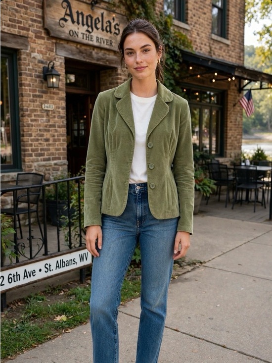 Ami Jackets & Blazers - Vintage A.M.I. Women's Olive Green Tailored Corduroy Jacket Size M